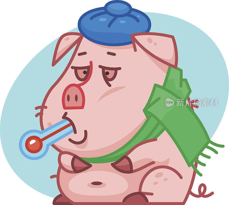 Pig character holding温度计